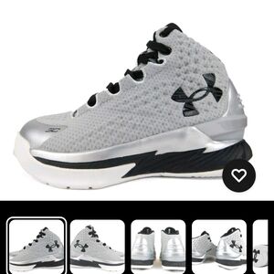 Curry 1 Kids Under Armour Kids Silver Basketball Shoes, 6.5